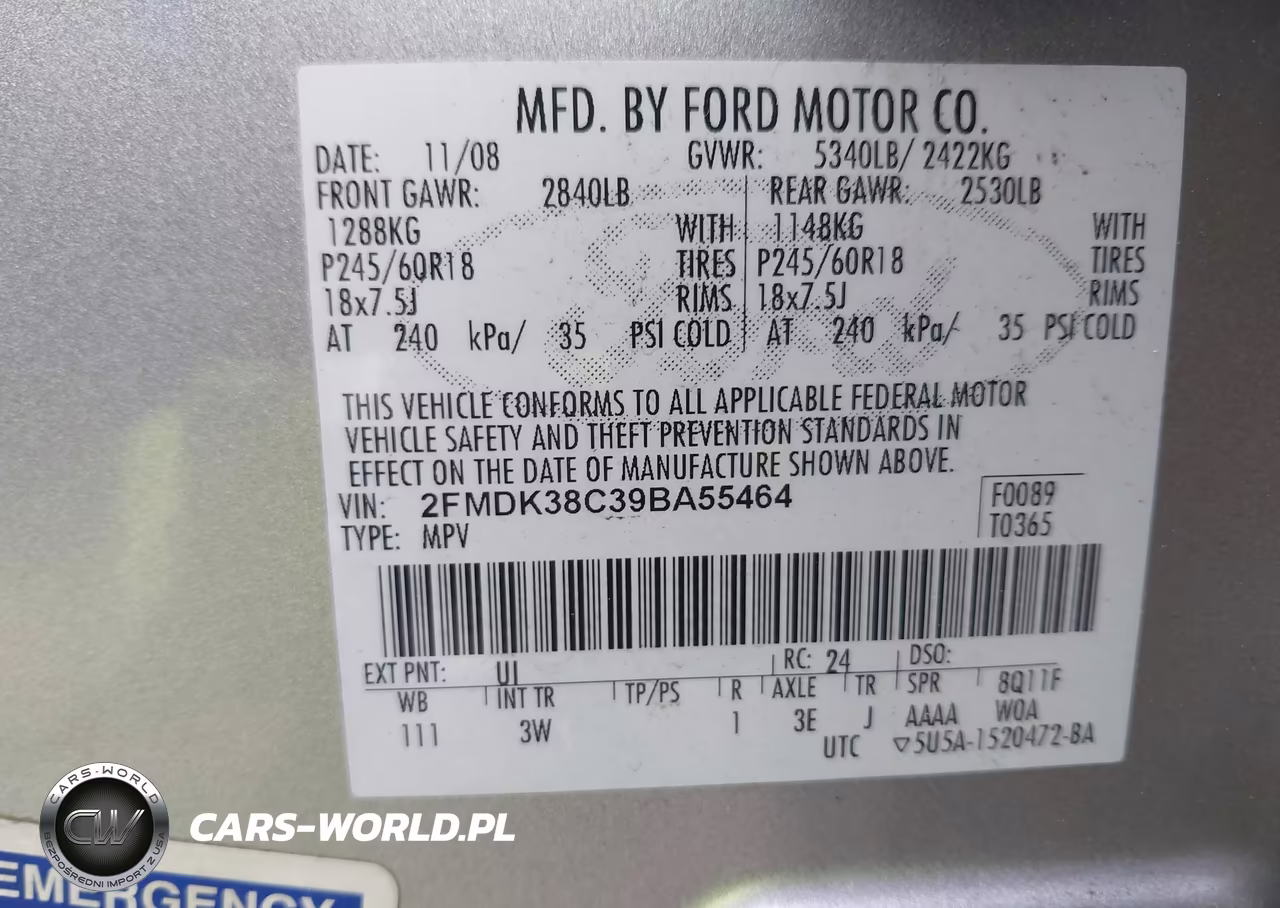 2009 Ford Edge Sel VIN:2FMDK38C39BA55464 - 9
