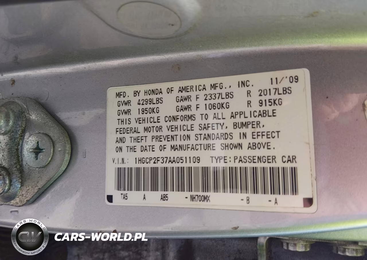 2010 Honda Accord 2.4 Lx VIN:1HGCP2F37AA051109 - 9