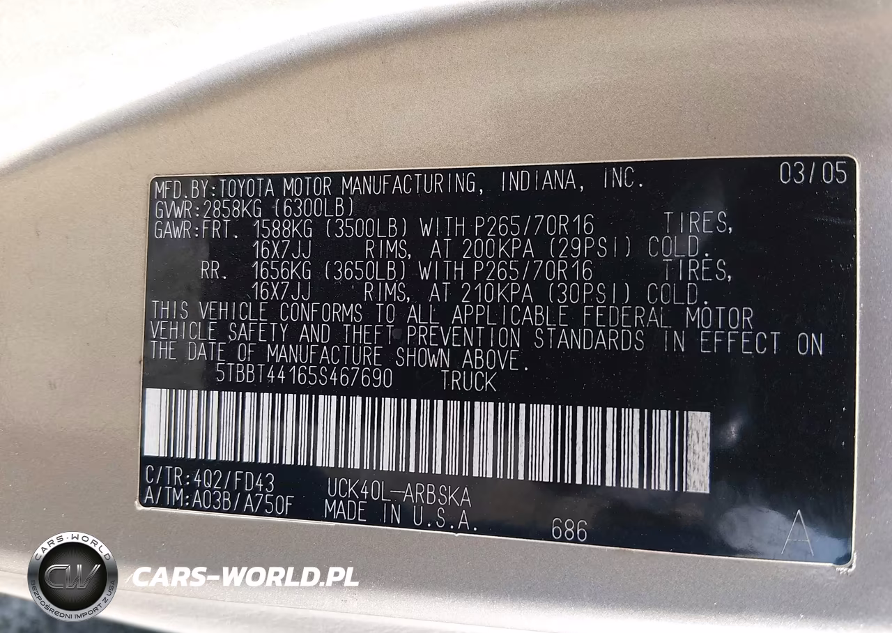 2005 Toyota Tundra Sr5 V8 VIN:5TBBT44165S467690 - 9