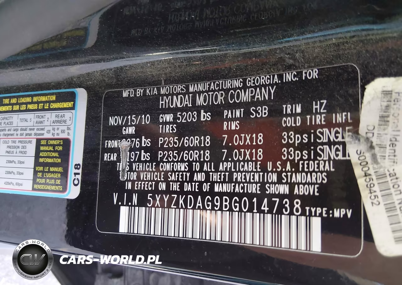 2011 Hyundai Santa Fe Limited V6 VIN:5XYZKDAG9BG014738 - 9