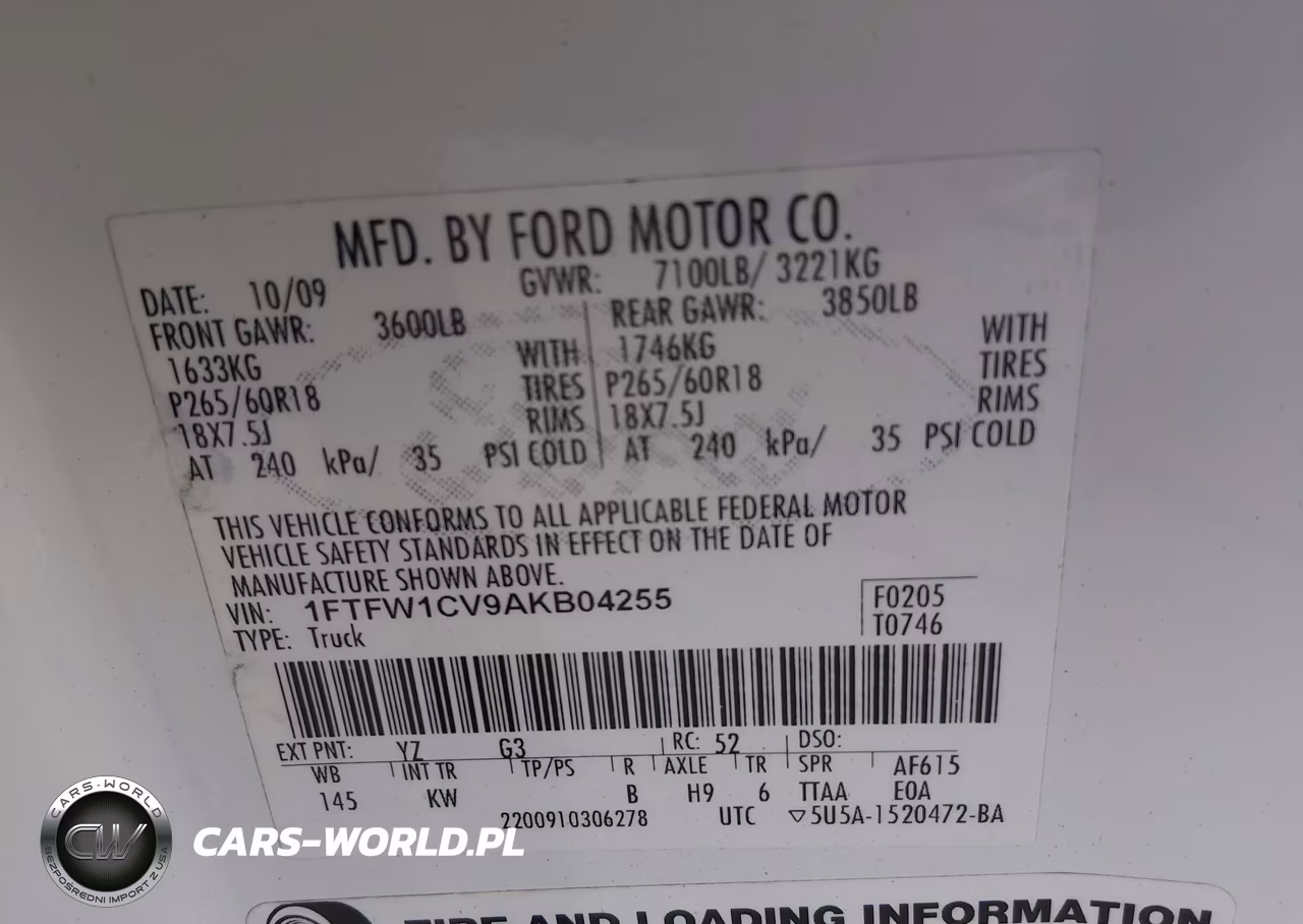 2010 Ford F-150 Fx2 Sport-Harley-Davidson-King Ranch-Lariat-Platinum-Xl-Xlt VIN:1FTFW1CV9AKB04255 - 9