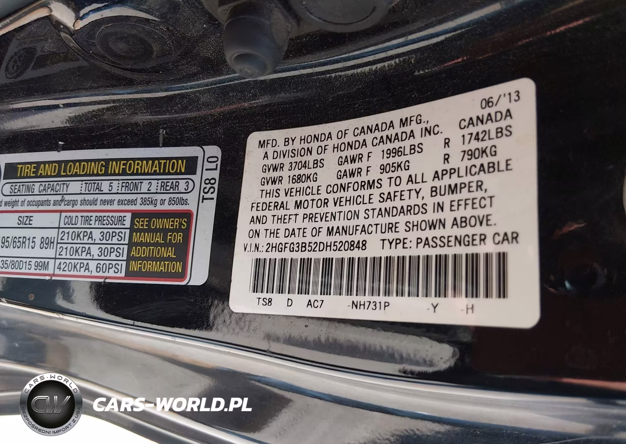 2013 Honda Civic Lx VIN:2HGFG3B52DH520848 - 9