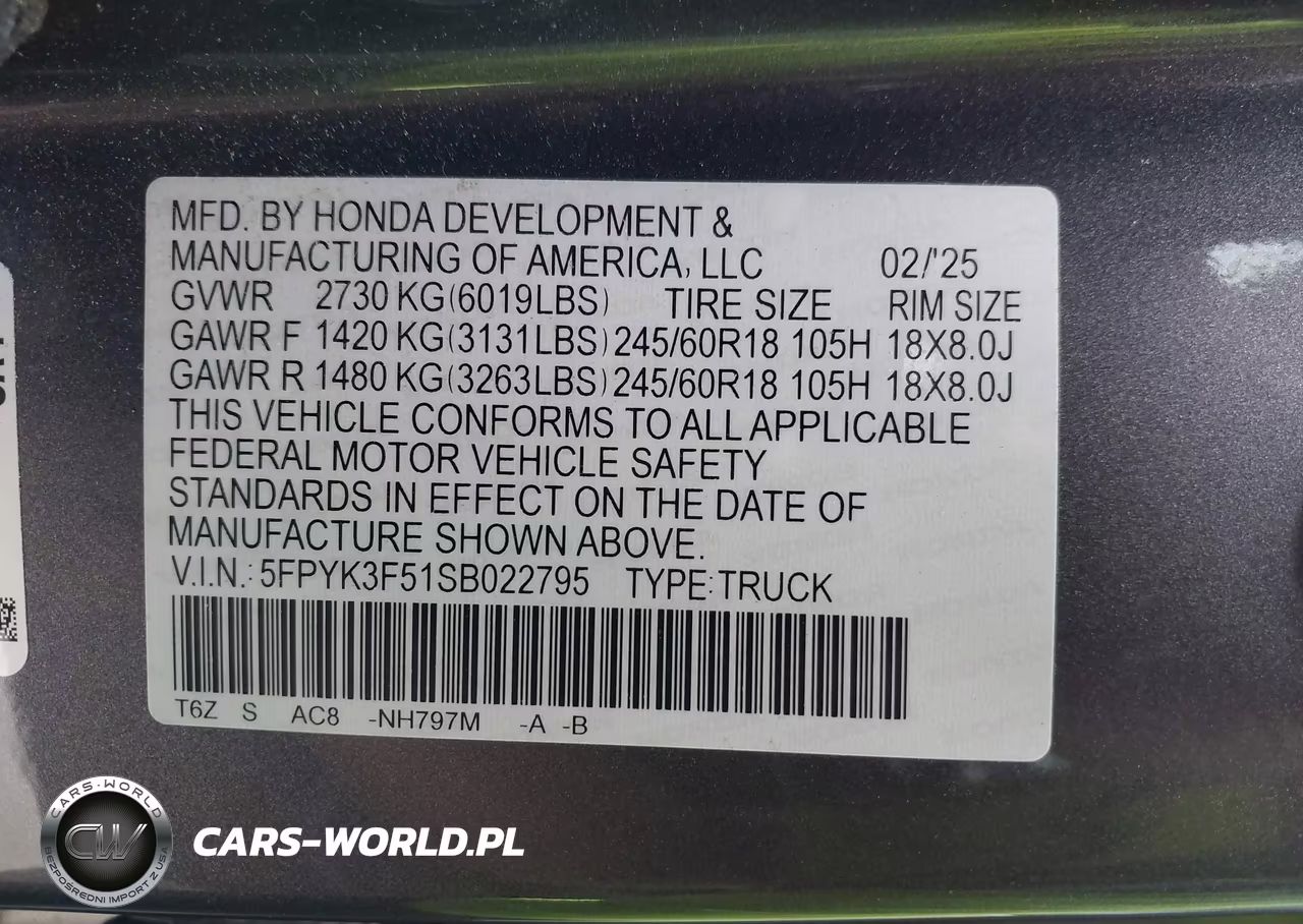 2025 Honda Ridgeline Rtl VIN:5FPYK3F51SB022795 - 9