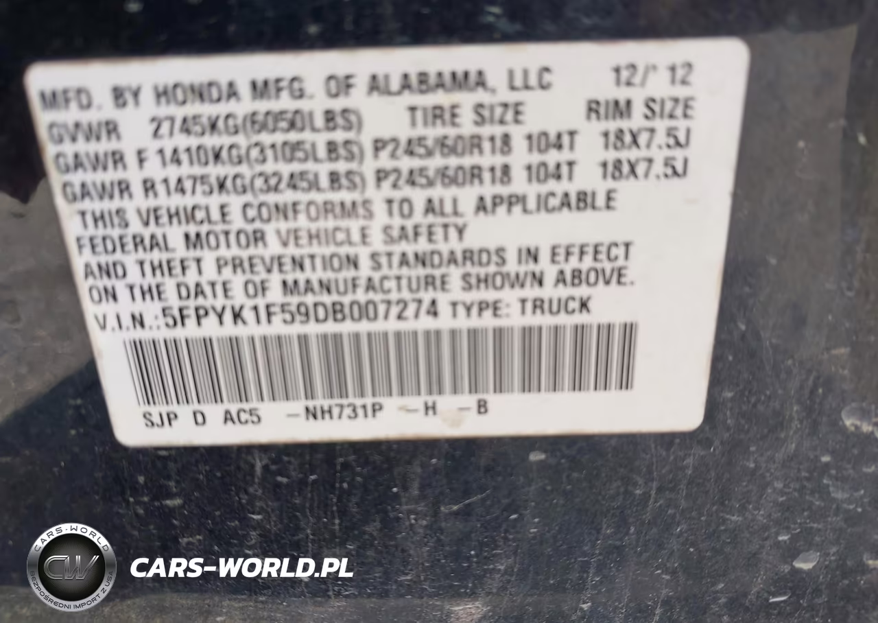 2013 Honda Ridgeline Rtl VIN:5FPYK1F59DB007274 - 9