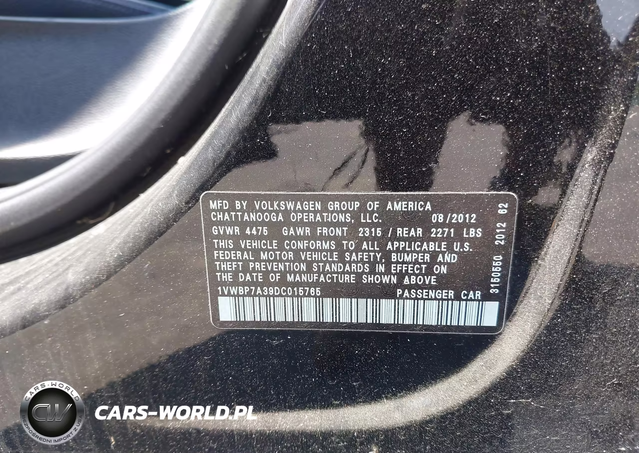 2013 Volkswagen Passat 2.5L Se VIN:1VWBP7A39DC015765 - 9