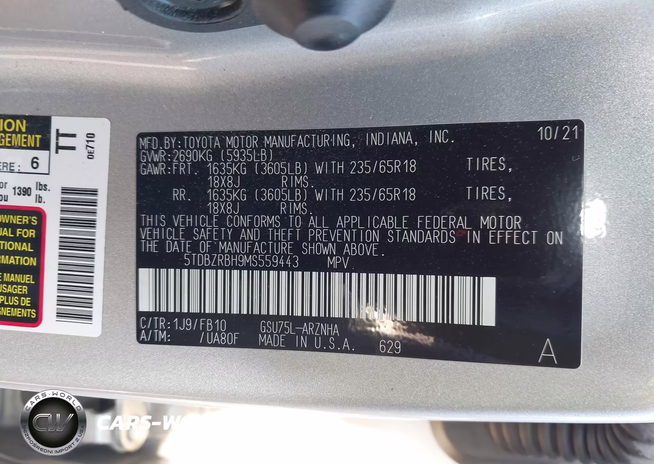 2021 Toyota Highlander Le VIN:5TDBZRBH9MS559443 - 9