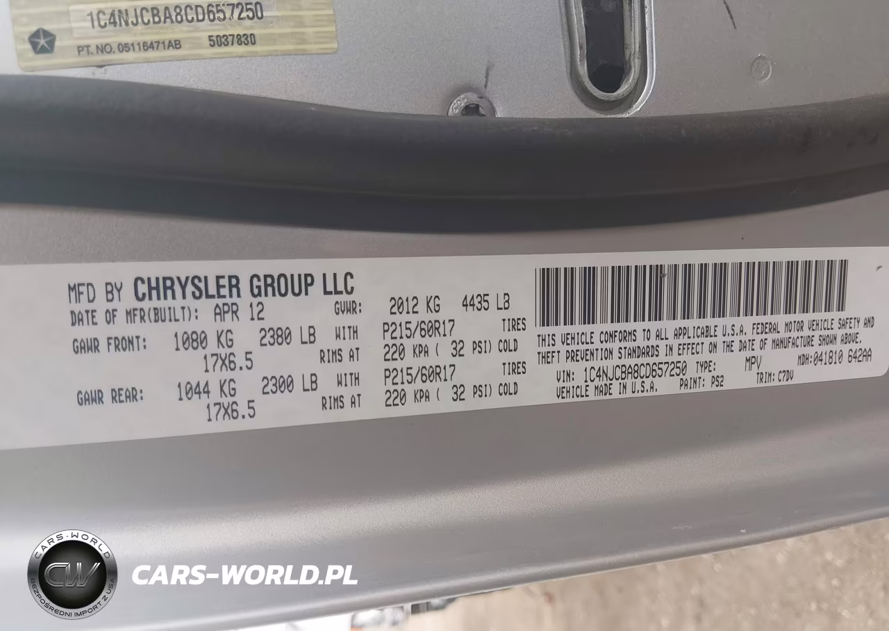 2012 Jeep Compass Sport VIN:1C4NJCBA8CD657250 - 9