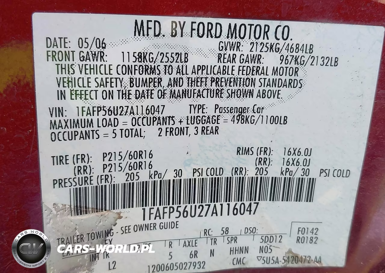 2007 Ford Taurus Sel VIN:1FAFP56U27A116047 - 9