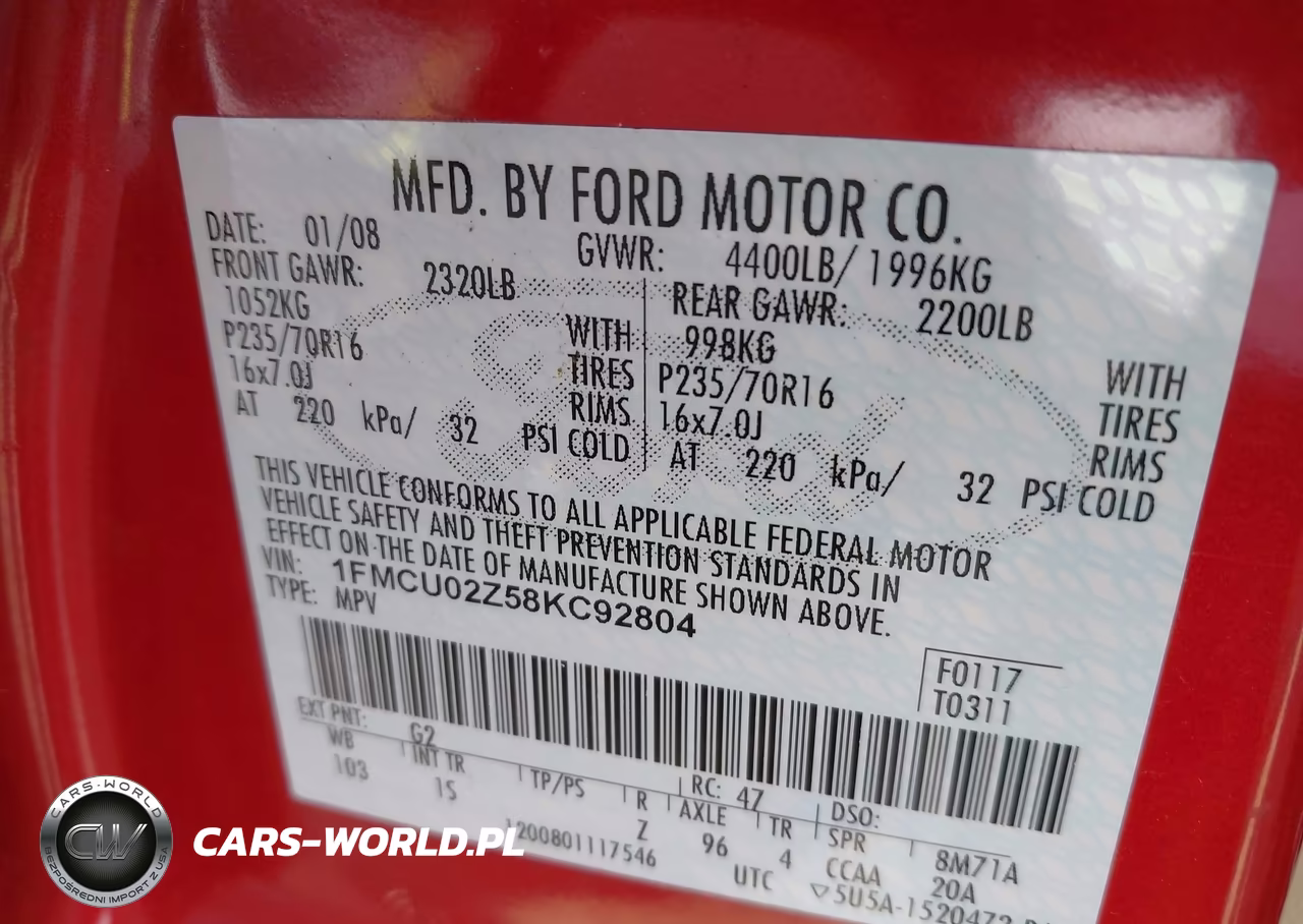 2008 Ford Escape Xls-Xls Manual VIN:1FMCU02Z58KC92804 - 9