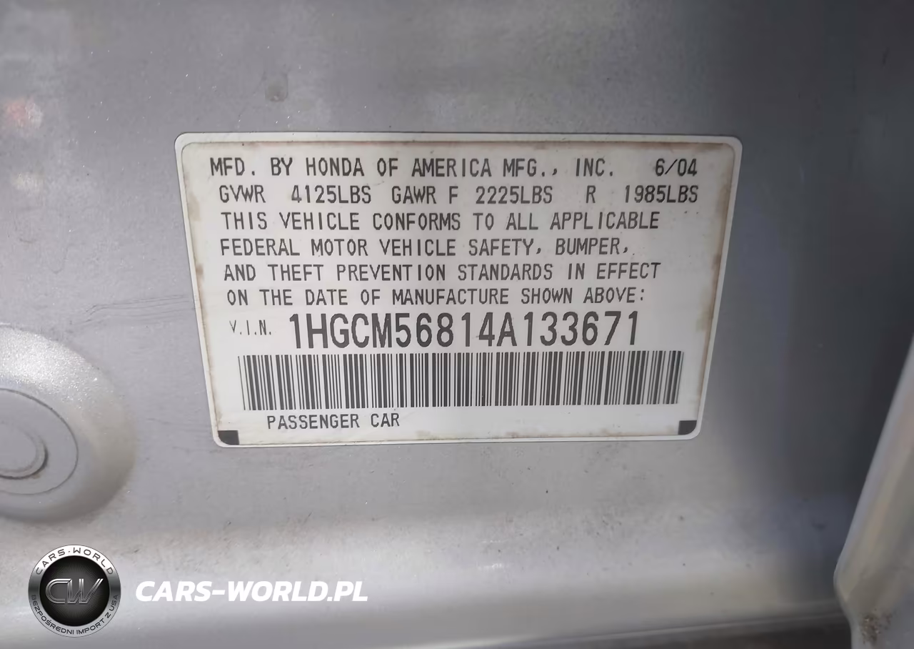 2004 Honda Accord 2.4 Ex VIN:1HGCM56814A133671 - 9