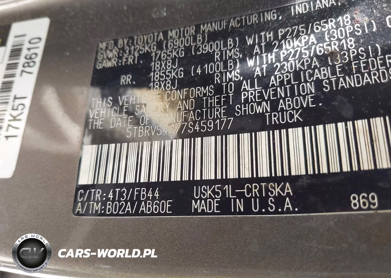 2007 Toyota Tundra Sr5 V8 VIN:5TBRV54177S459177 - 9