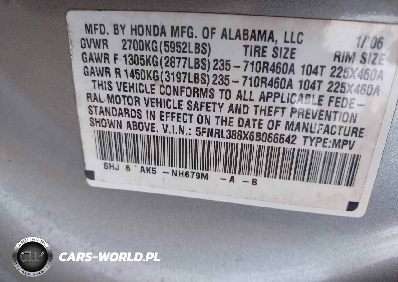 2006 Honda Odyssey Touring VIN:5FNRL388X6B066642 - 9