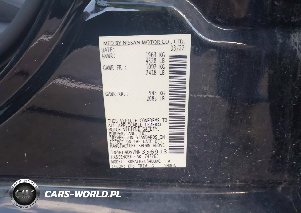 2022 Nissan Altima Sv Fwd VIN:1N4BL4DV7NN356913 - 7