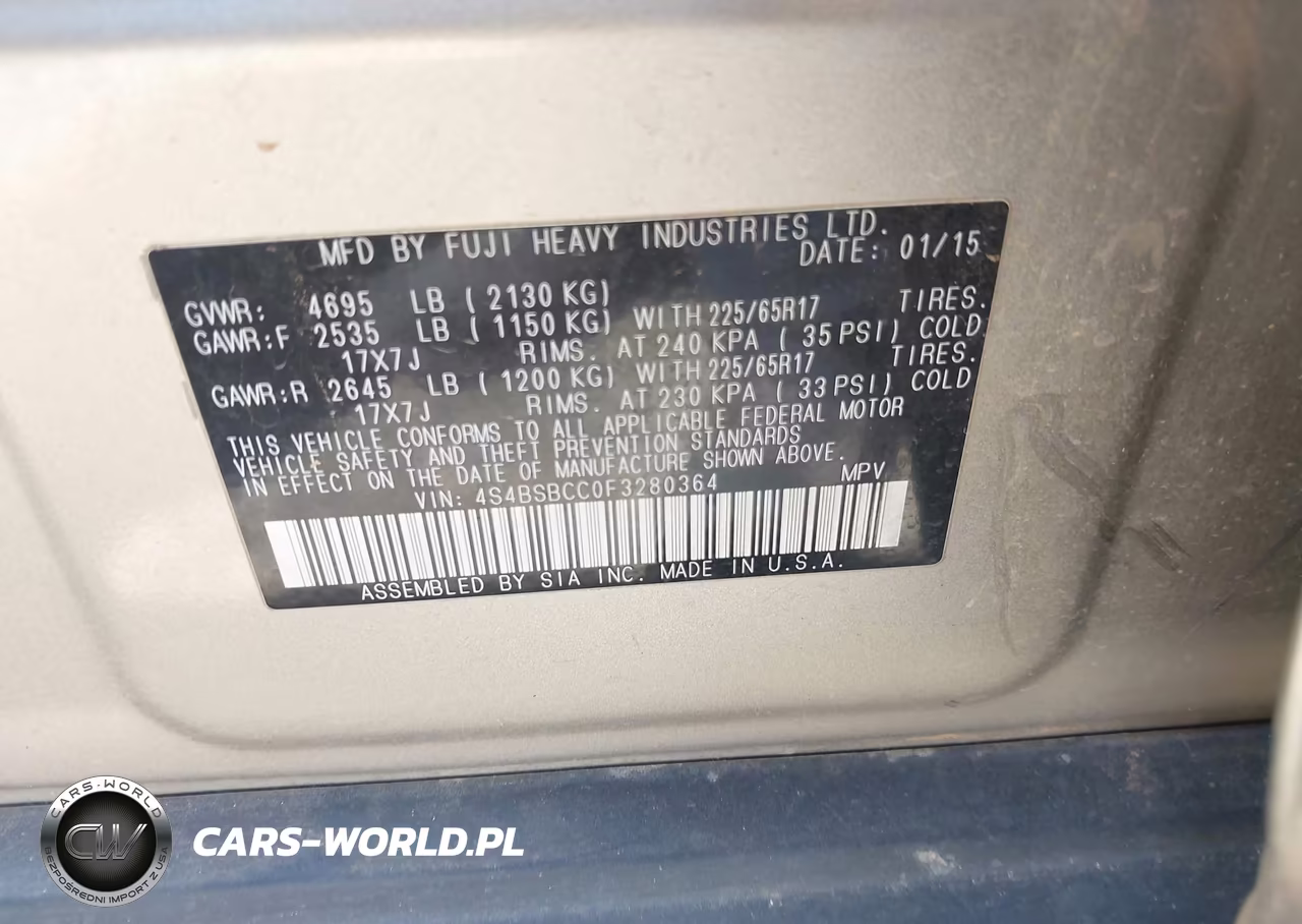 2015 Subaru Outback 2.5I Premium VIN:4S4BSBCC0F3280364 - 9