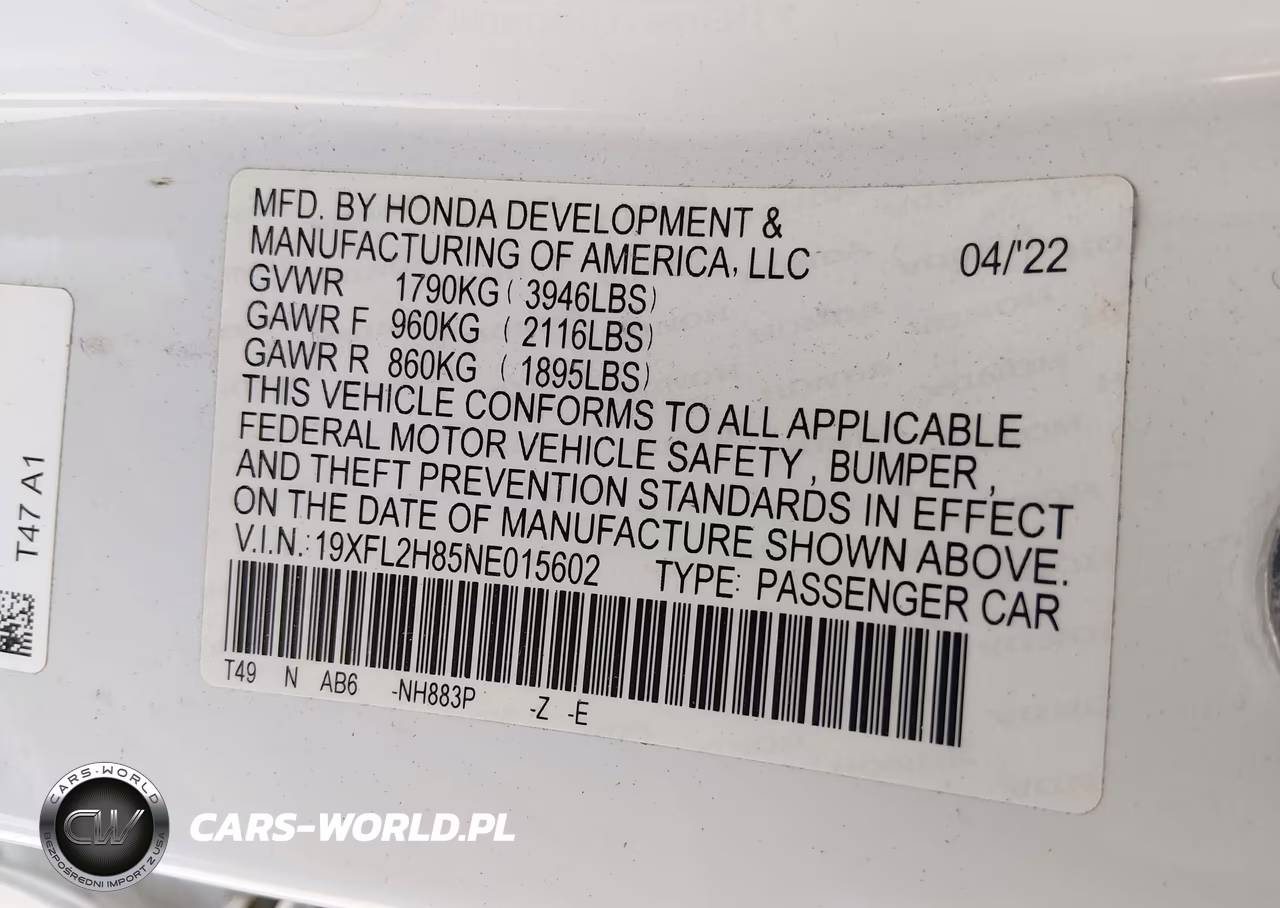 2022 Honda Civic Sport VIN:19XFL2H85NE015602 - 9