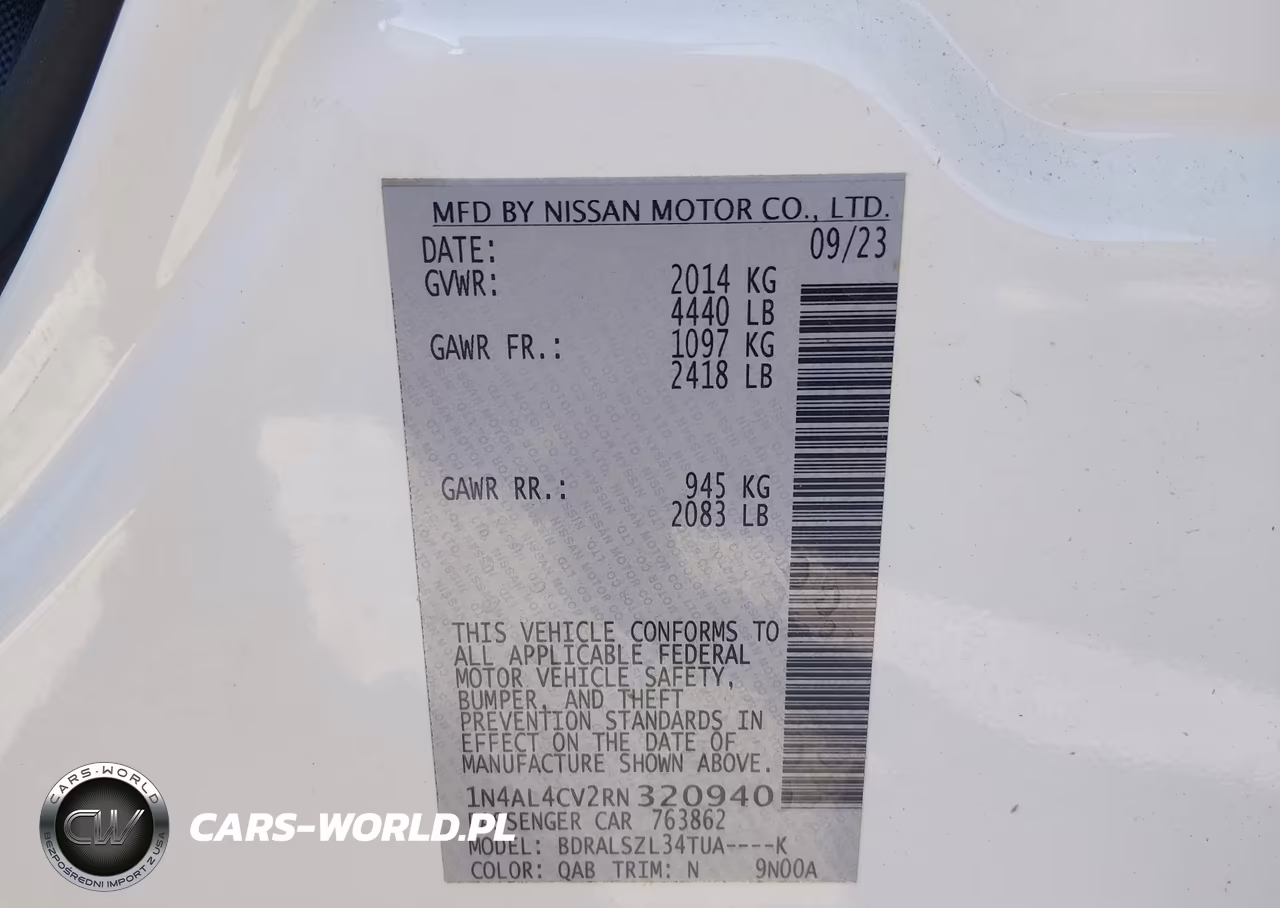 2024 Nissan Altima Sr Vc-Turbo Fwd VIN:1N4AL4CV2RN320940 - 9