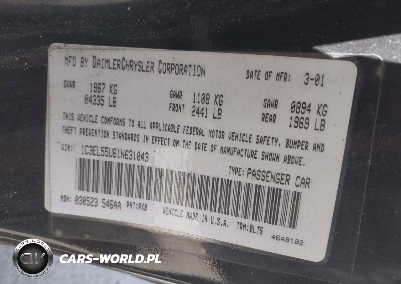 2001 Chrysler Sebring Lxi VIN:1C3EL55U61N631043 - 9