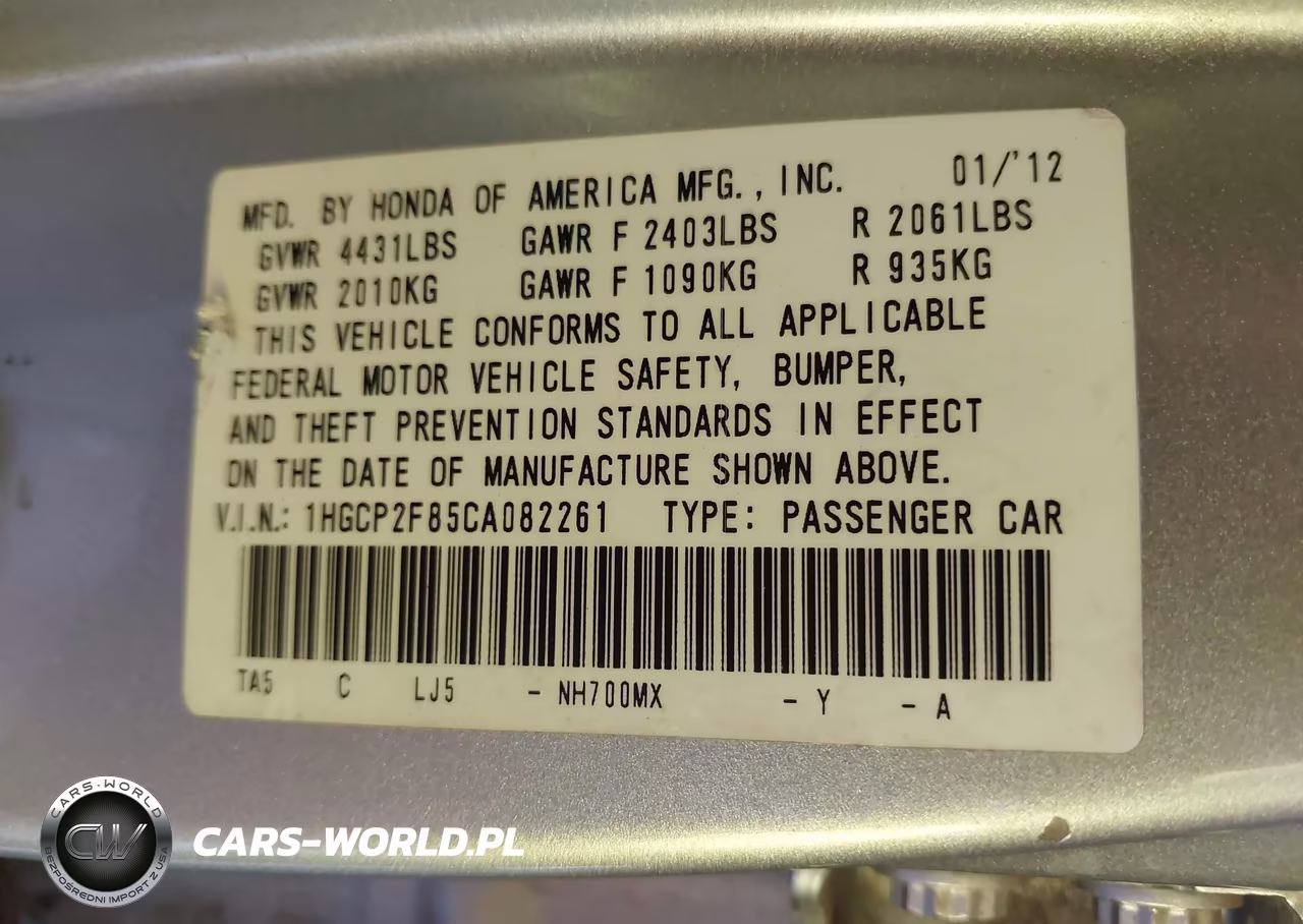 2012 Honda Accord 2.4 Ex-L VIN:1HGCP2F85CA082261 - 9