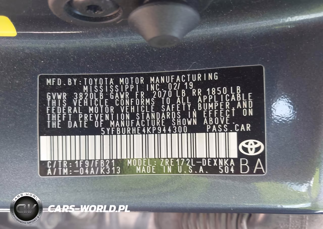 2019 TOYOTA COROLLA L VIN:5YFBURHE4KP944300 - 9