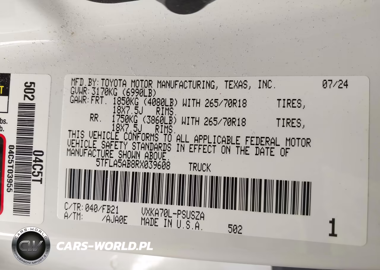 2024 Toyota Tundra Sr5 VIN:5TFLA5AB8RX039608 - 9