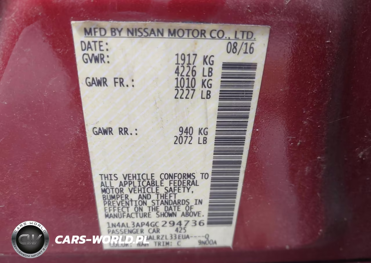 2016 Nissan Altima 2.5 Sl VIN:1N4AL3AP4GC294736 - 9