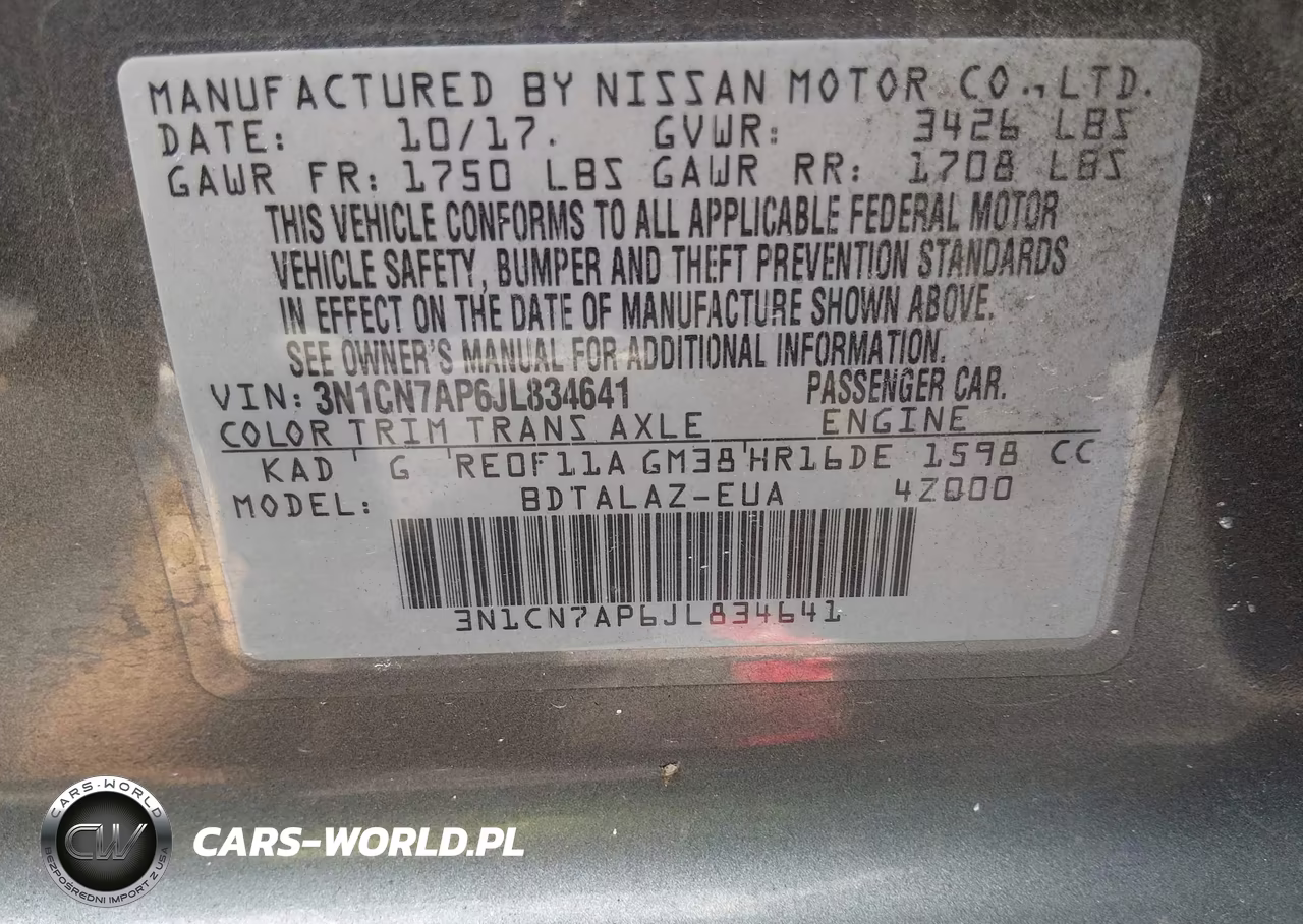 2018 Nissan Versa 1.6 S+ VIN:3N1CN7AP6JL834641 - 9