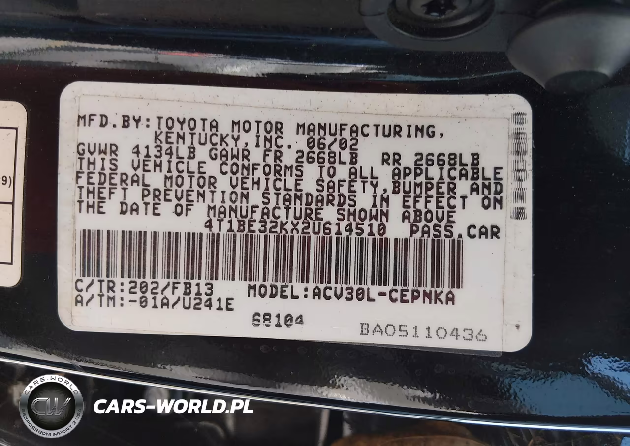 2002 Toyota Camry Le VIN:4T1BE32KX2U614510 - 9