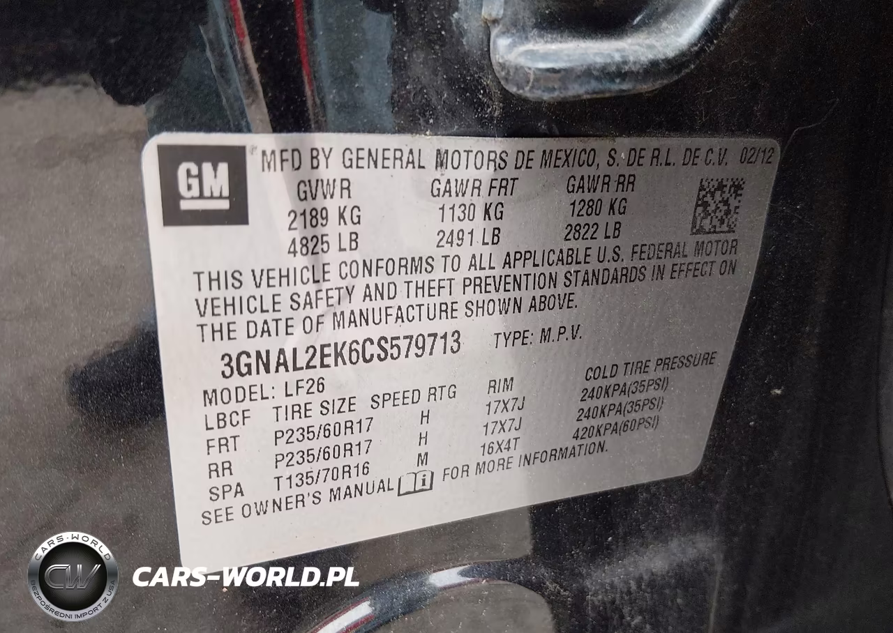 2012 Chevrolet Captiva Sport 2Ls VIN:3GNAL2EK6CS579713 - 9