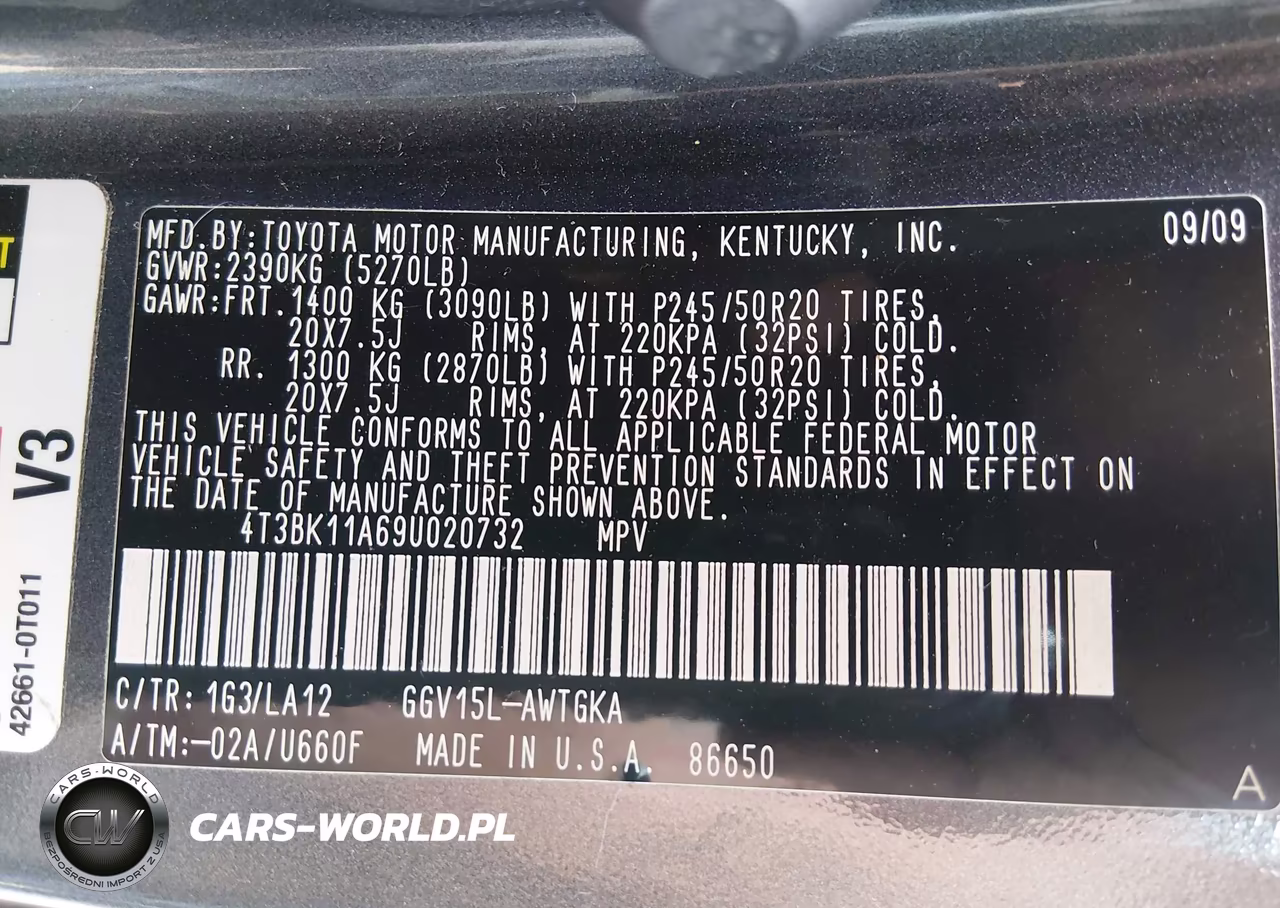 2009 Toyota Venza VIN:4T3BK11A69U020732 - 9