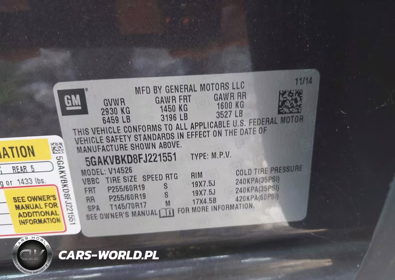 2015 BUICK ENCLAVE VIN:5GAKVBKD8FJ221551 - 9