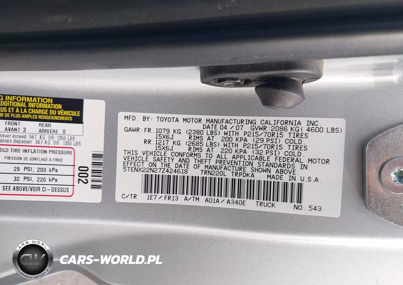 2007 Toyota Tacoma VIN:5TENX22N27Z424618 - 9