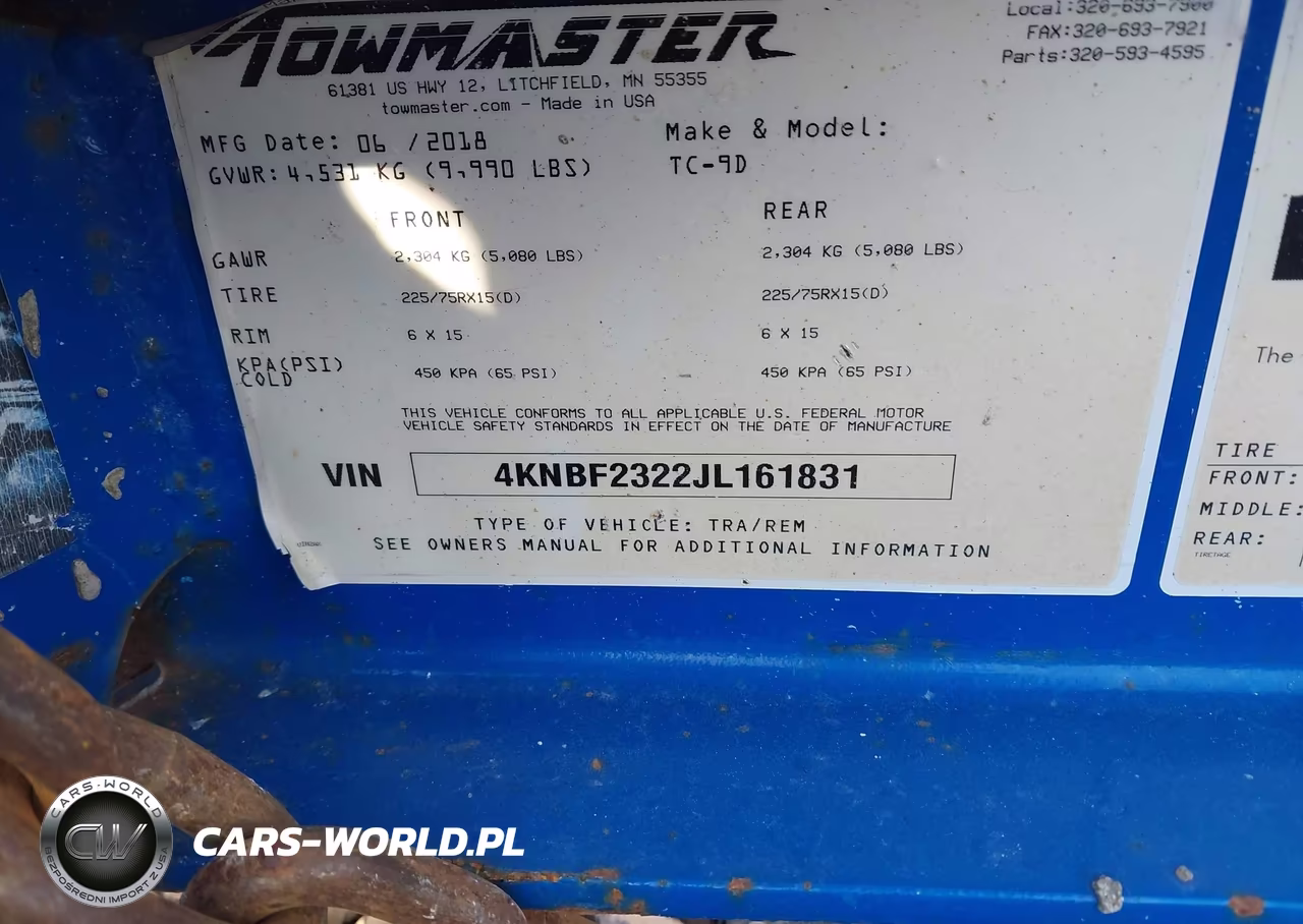 2018 Towmaster Trailers Unknown VIN:4KNBF2322JL161831 - 8
