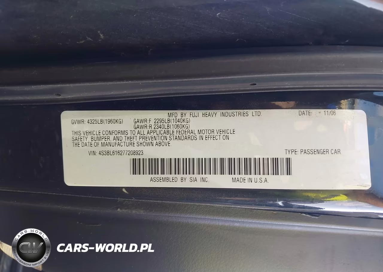 2007 Subaru Legacy 2.5I VIN:4S3BL616277208923 - 9