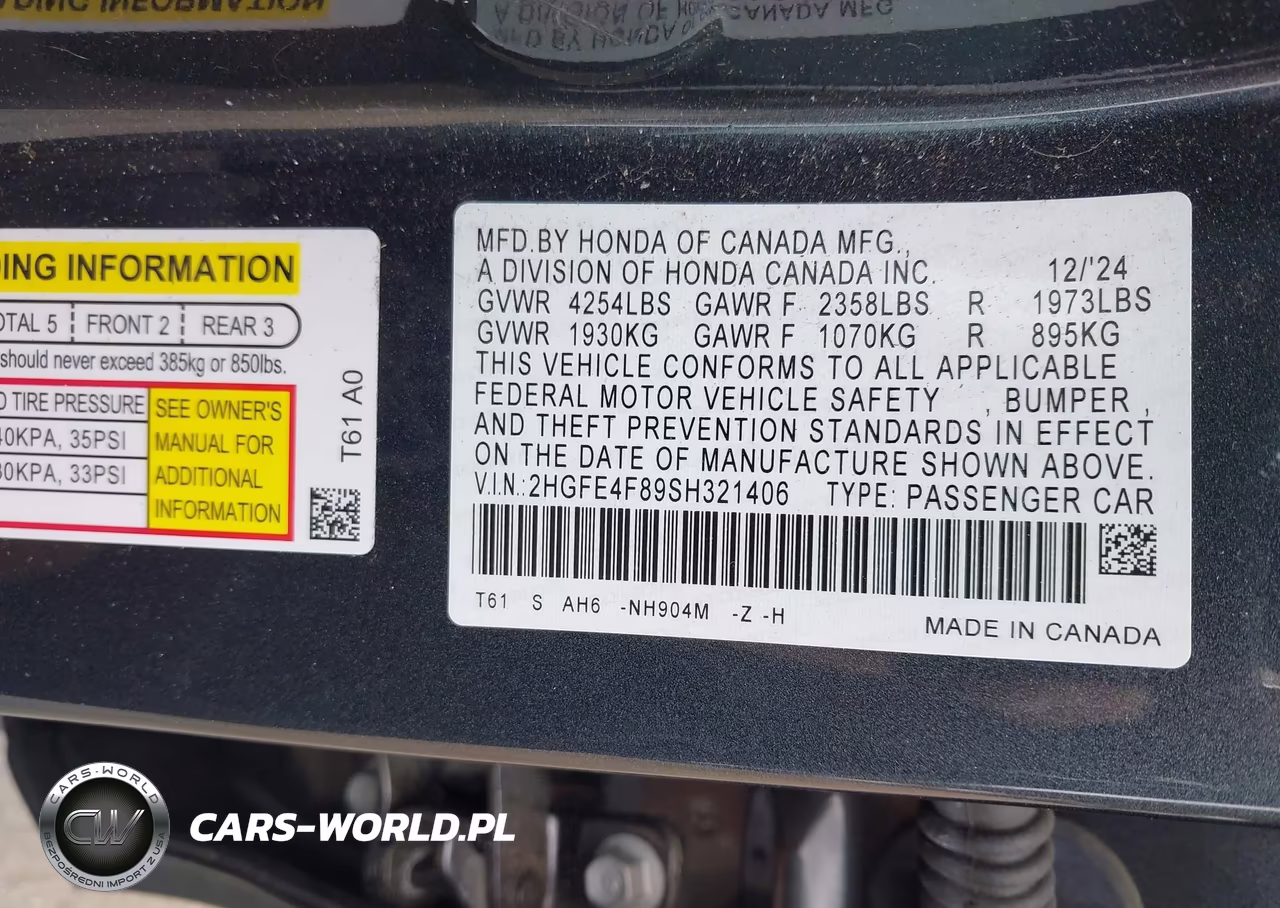 2025 Honda Civic Hybrid Sport-Sport Touring VIN:2HGFE4F89SH321406 - 9