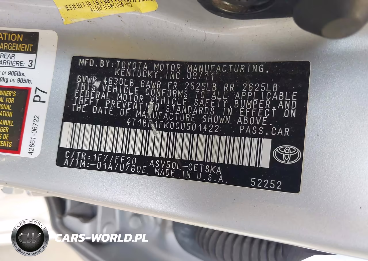 2012 Toyota Camry Se VIN:4T1BF1FK0CU501422 - 9