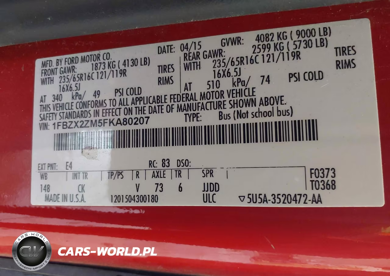 2015 Ford Transit-350 Xlt VIN:1FBZX2ZM5FKA80207 - 9