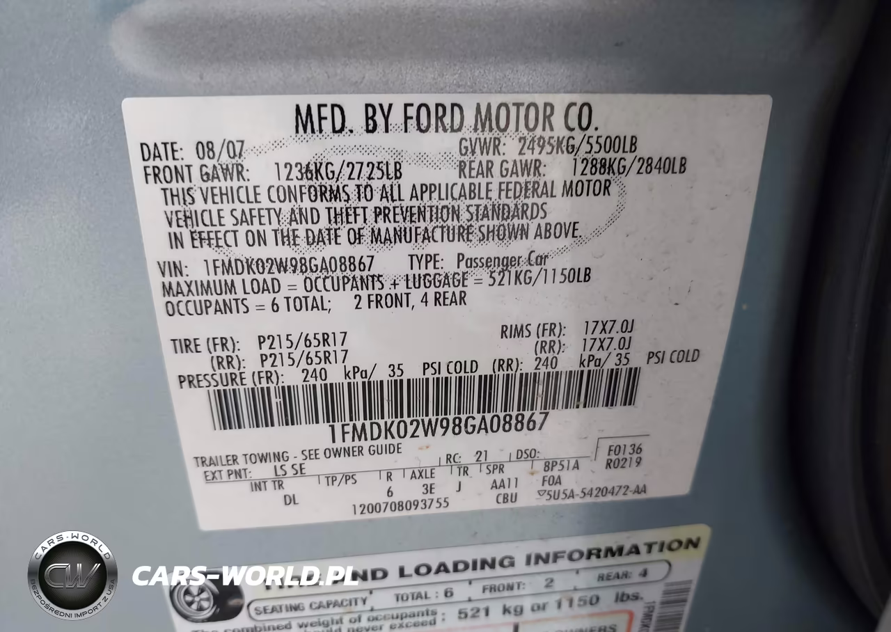 2008 Ford Taurus X Sel VIN:1FMDK02W98GA08867 - 9