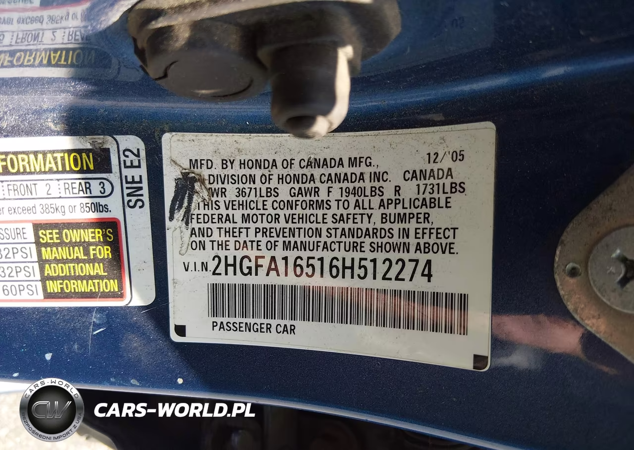 2006 Honda Civic Lx VIN:2HGFA16516H512274 - 9