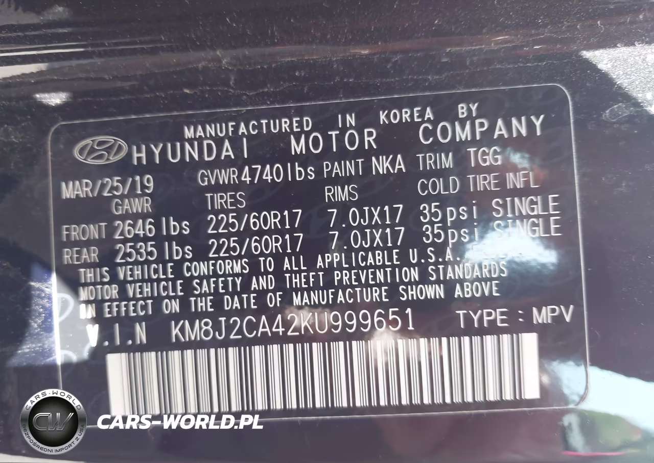 2019 Hyundai Tucson Se VIN:KM8J2CA42KU999651 - 9