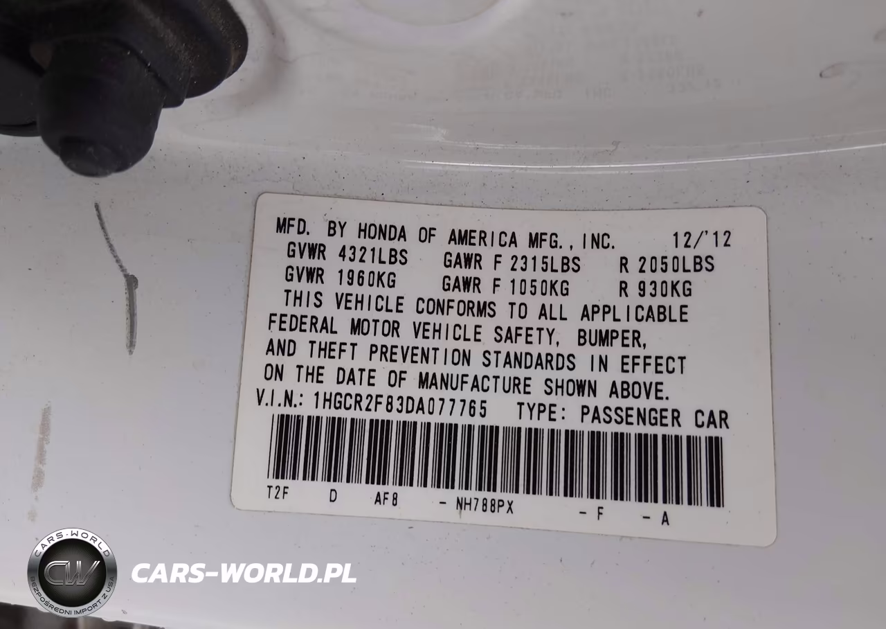 2013 Honda Accord Ex-L VIN:1HGCR2F83DA077765 - 9