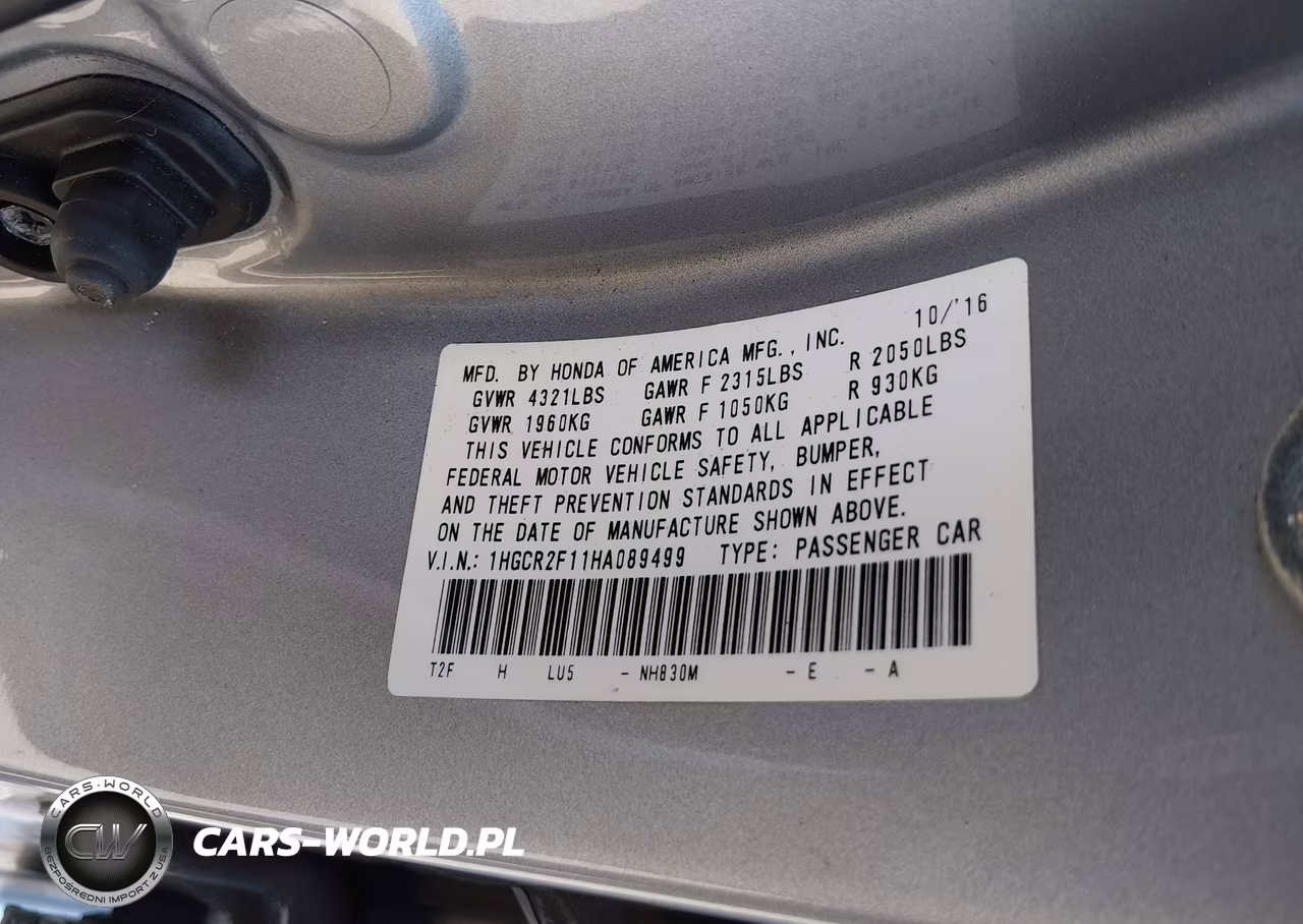 2017 Honda Accord Sport Se VIN:1HGCR2F11HA089499 - 9
