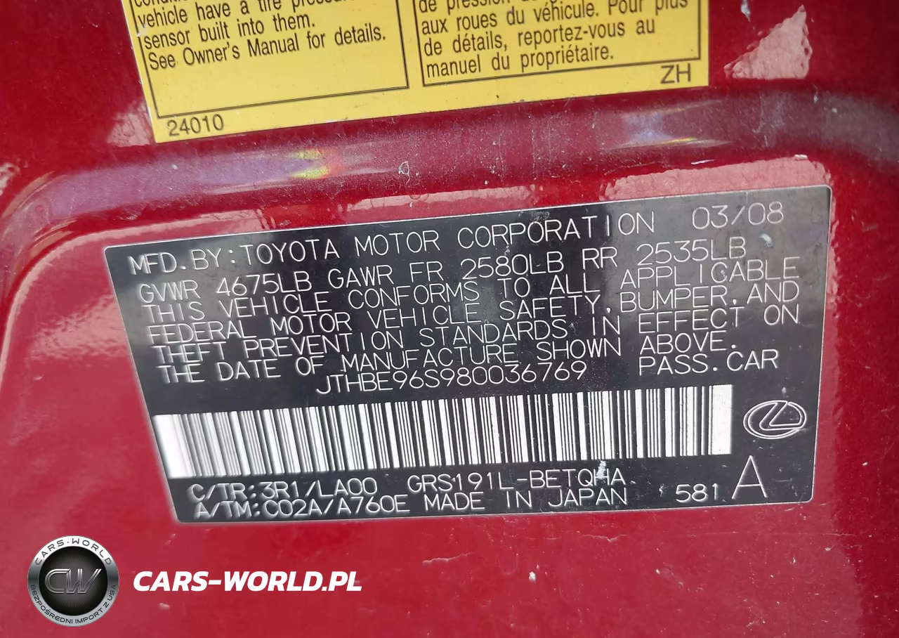 2008 Lexus Gs 350 VIN:JTHBE96S980036769 - 9