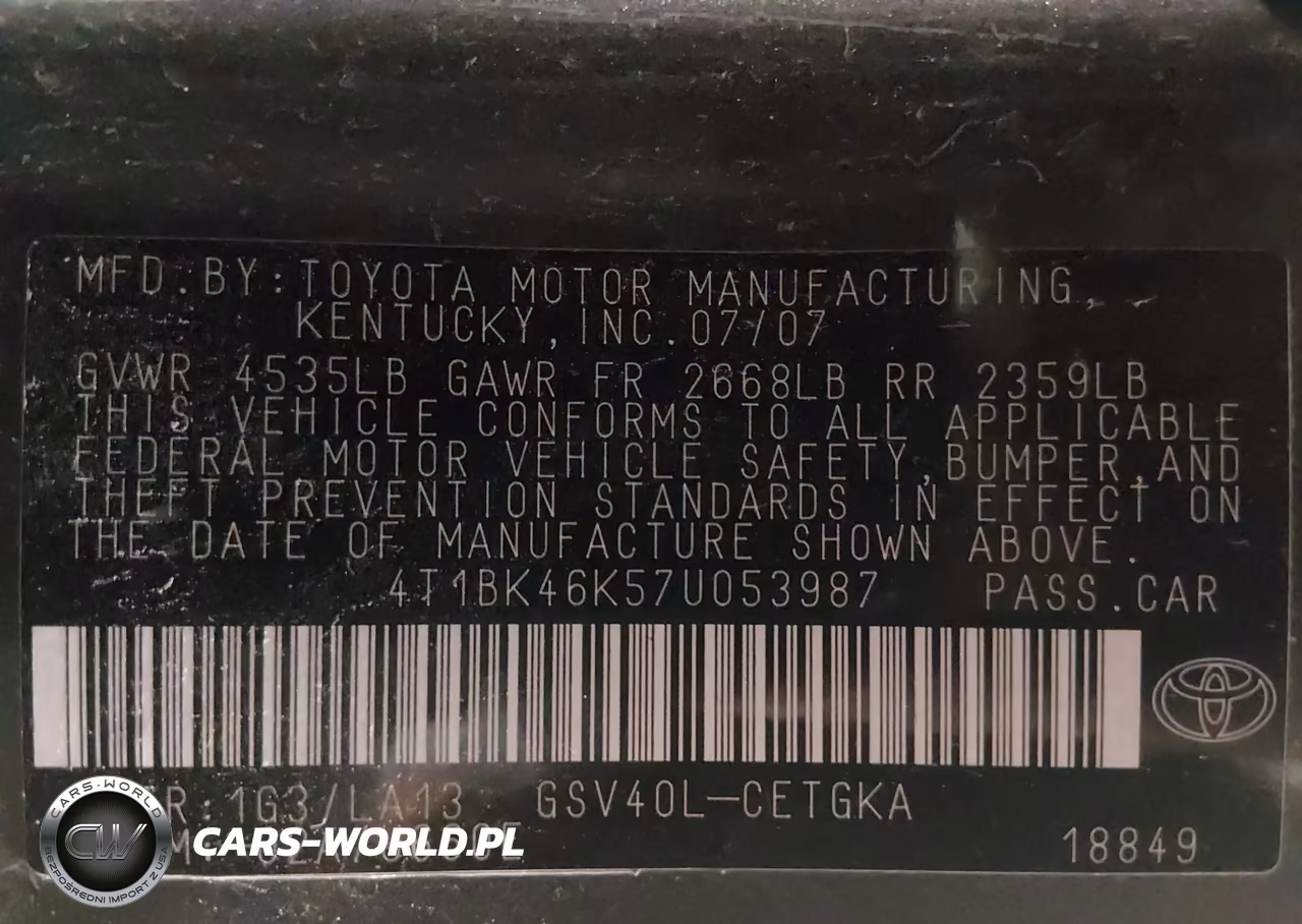 2007 Toyota Camry Xle V6 VIN:4T1BK46K57U053987 - 9