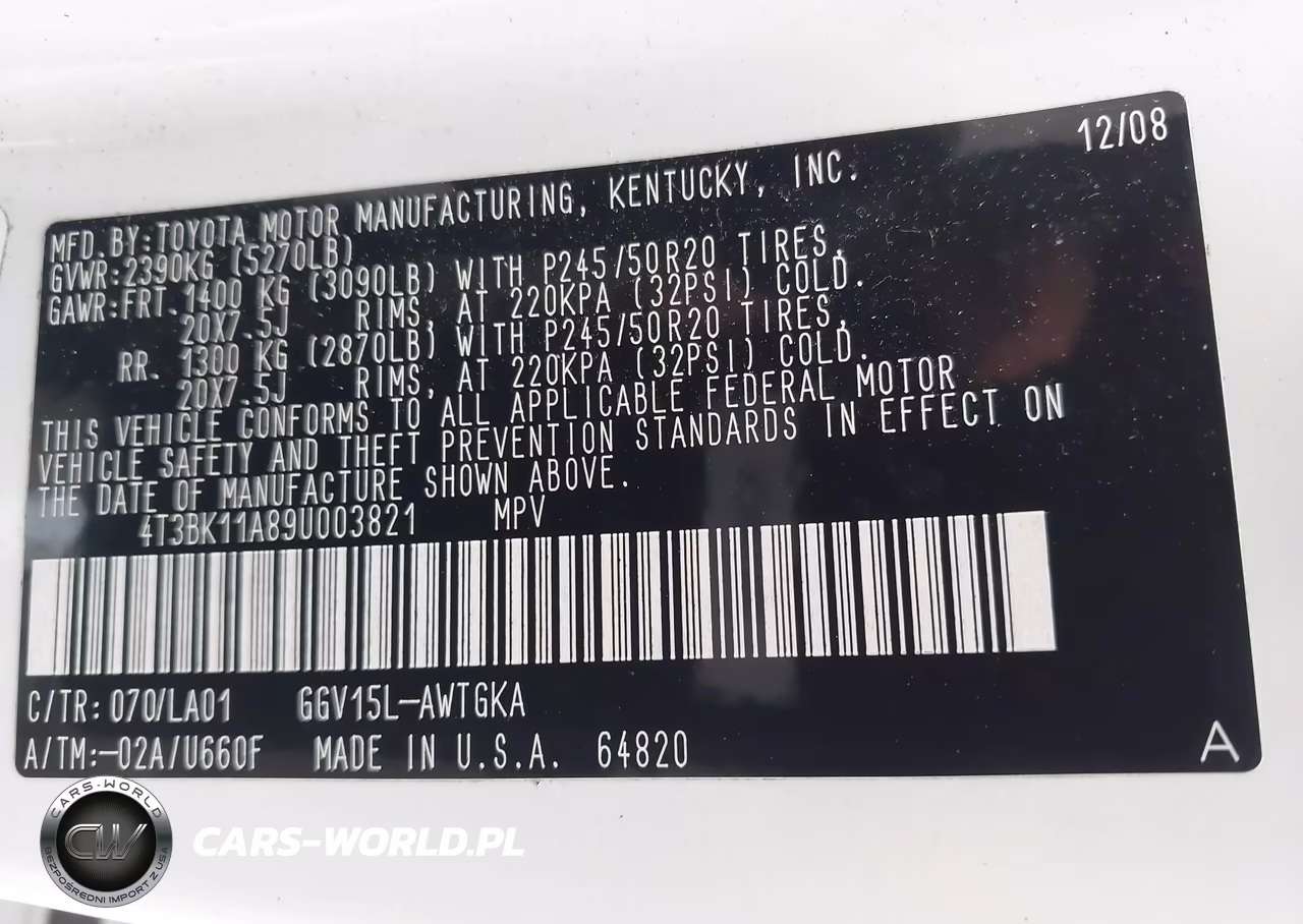 2009 Toyota Venza Base V6 VIN:4T3BK11A89U003821 - 9