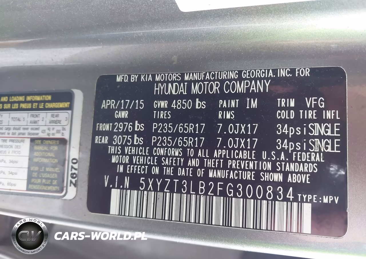 2015 Hyundai Santa Fe Sport 2.4L VIN:5XYZT3LB2FG300834 - 9