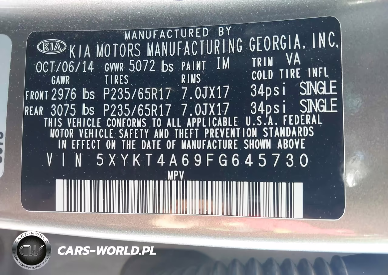 2015 Kia Sorento Lx VIN:5XYKT4A69FG645730 - 9