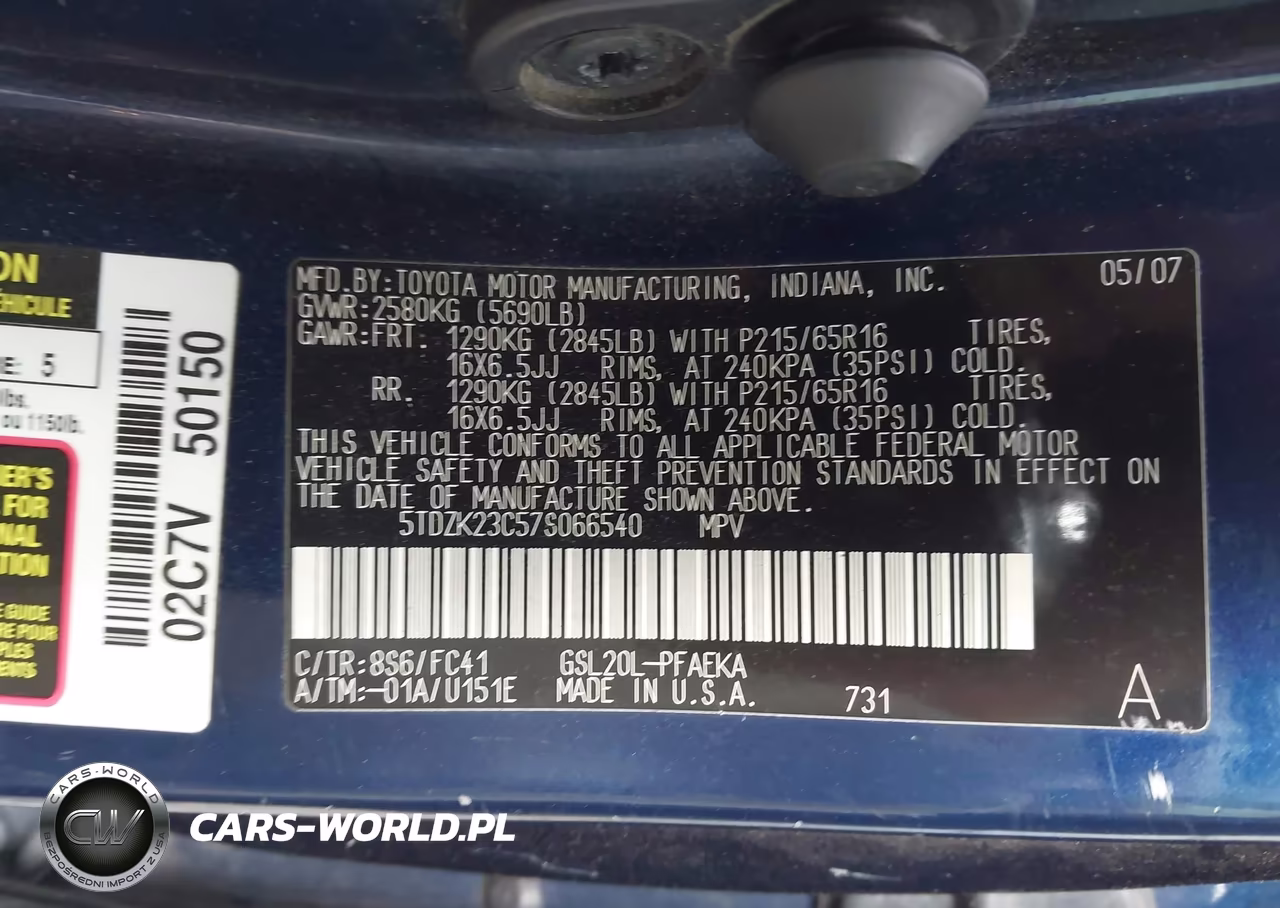 2007 Toyota Sienna Ce-Le VIN:5TDZK23C57S066540 - 9
