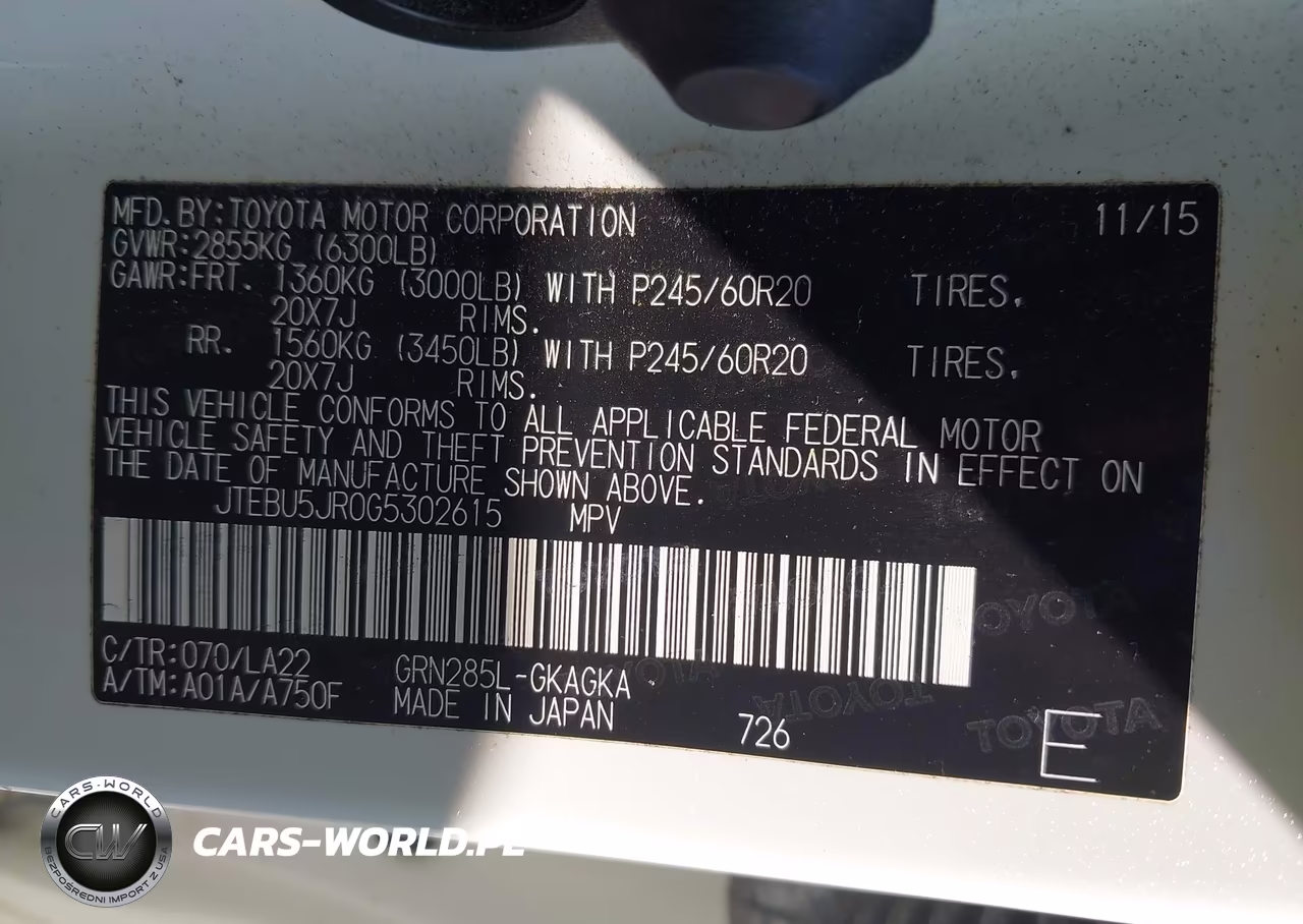 2016 Toyota 4Runner Limited VIN:JTEBU5JR0G5302615 - 9