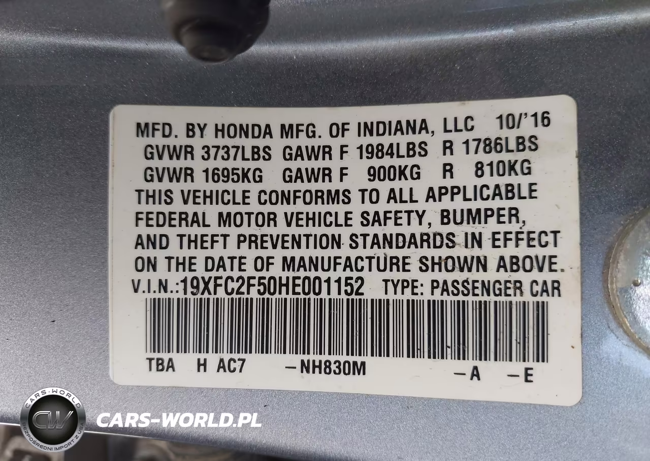 2017 Honda Civic Lx VIN:19XFC2F50HE001152 - 9