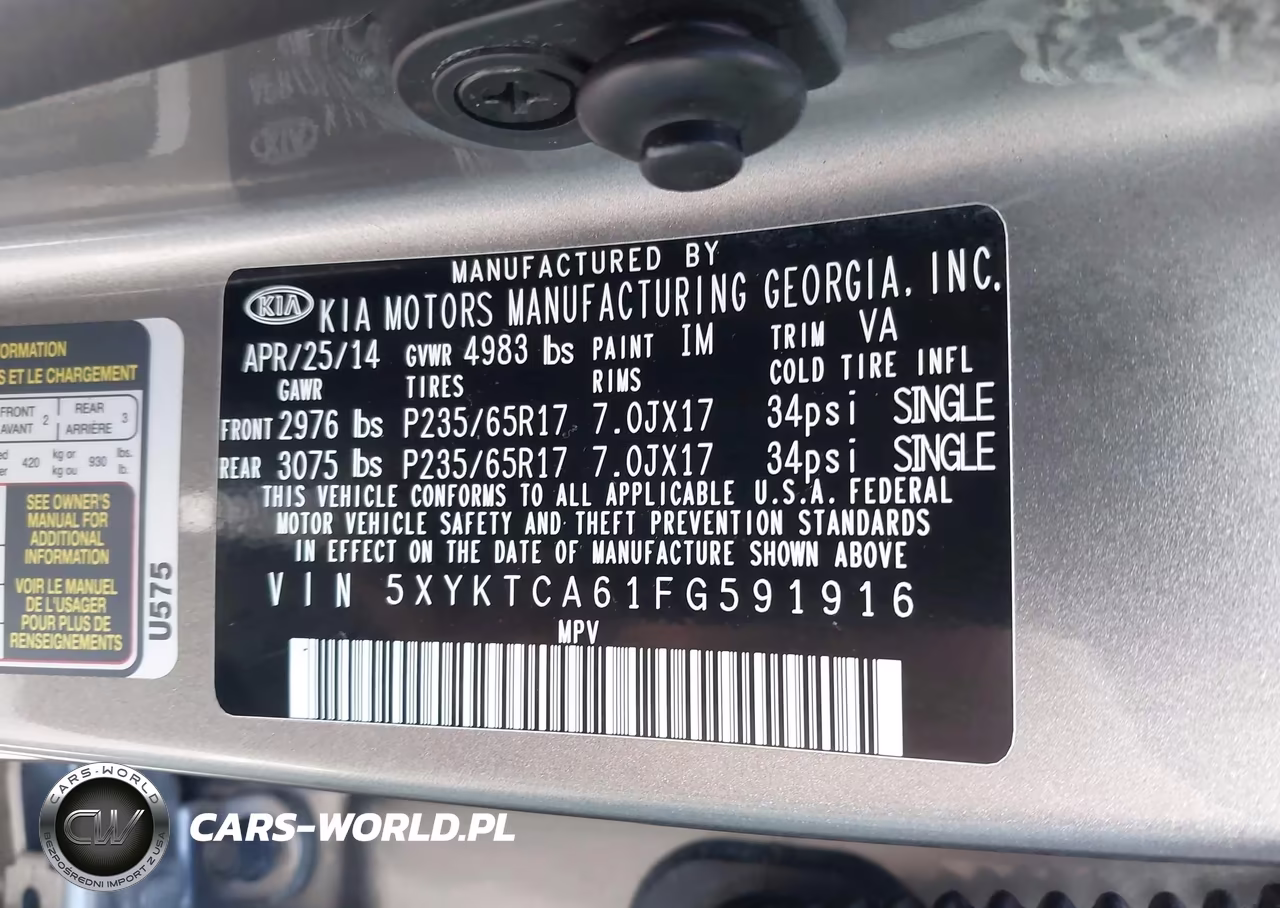 2015 Kia Sorento Lx VIN:5XYKTCA61FG591916 - 9